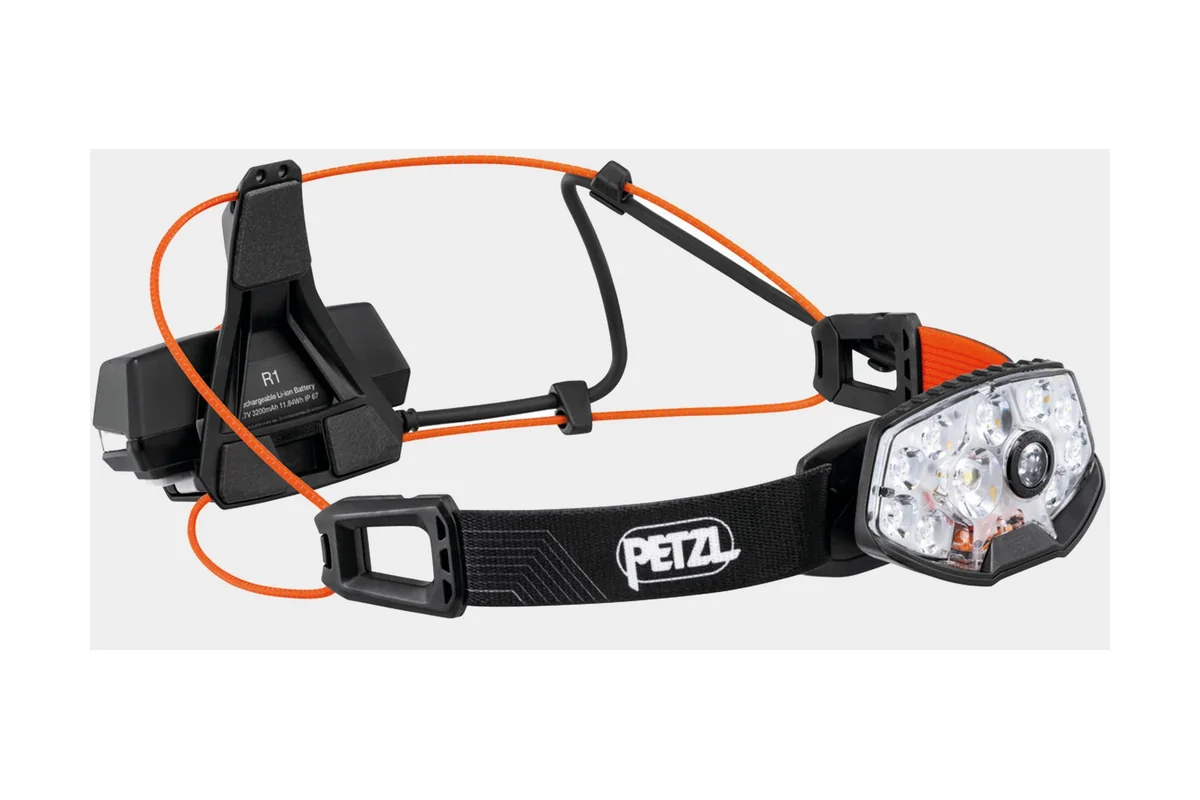 Petzl NAO RL head torch in black, showing the rear battery pack